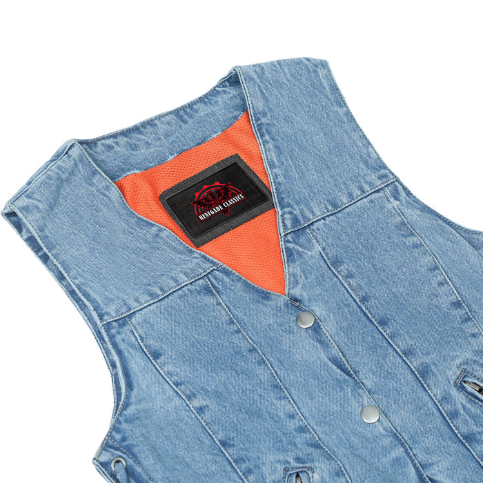 Women's Single Back Panel Concealed Carry Denim Vest - Blue