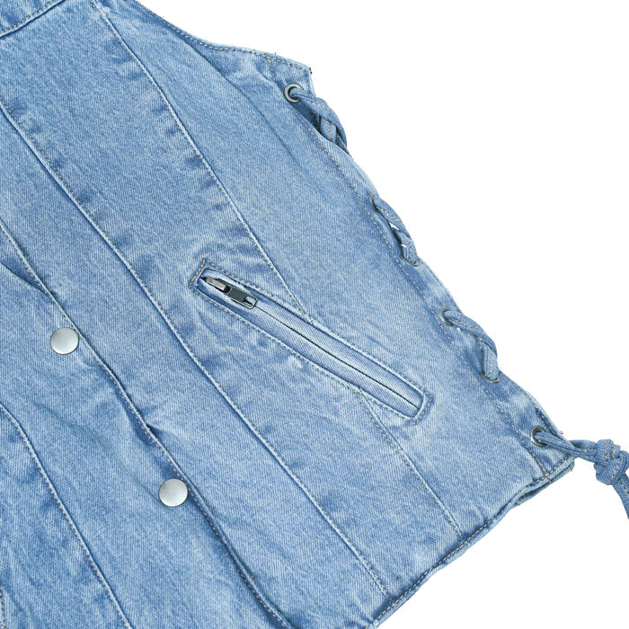 Women's Single Back Panel Concealed Carry Denim Vest - Blue