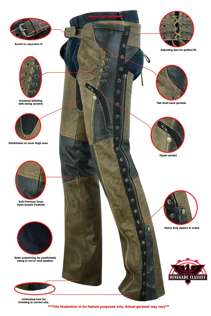 Women's Stylish Lightweight Hip Set Chaps- Two Tone