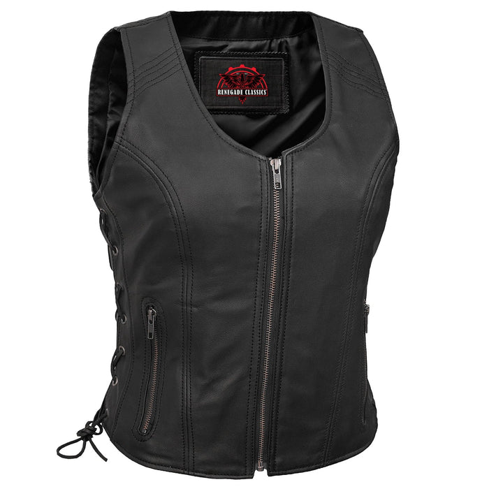 Women's Stylish Open Neck Side Lace Zipper Front Vest