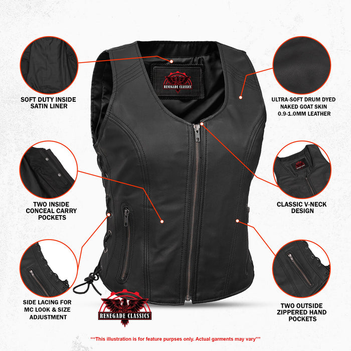 Women's Stylish Open Neck Side Lace Zipper Front Vest