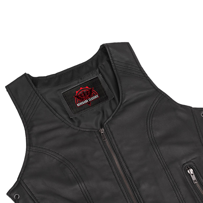 Women's Stylish Open Neck Side Lace Zipper Front Vest