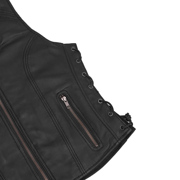 Women's Stylish Open Neck Side Lace Zipper Front Vest