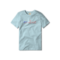 Youth chambray t-shirt with red, white, and blue 'CHENE' logo #chambray